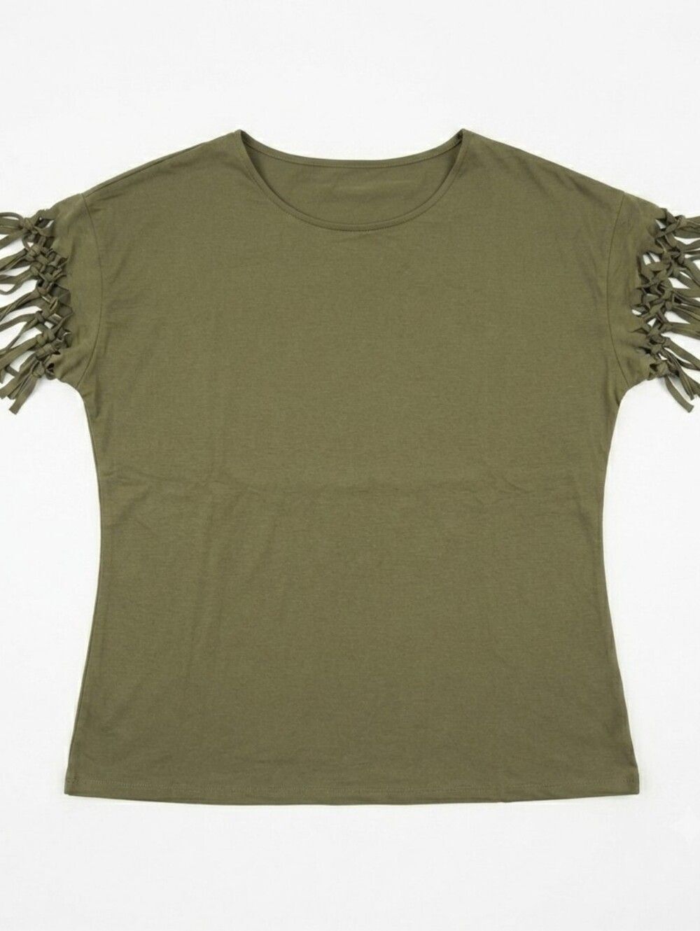 Olive Green Fringe Detail Boho T-Shirt Tee Top XXL NWOT - Picture 2 of 5